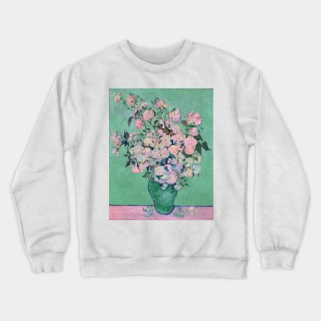 Van Gogh Pink Roses in a Vase Crewneck Sweatshirt by bragova